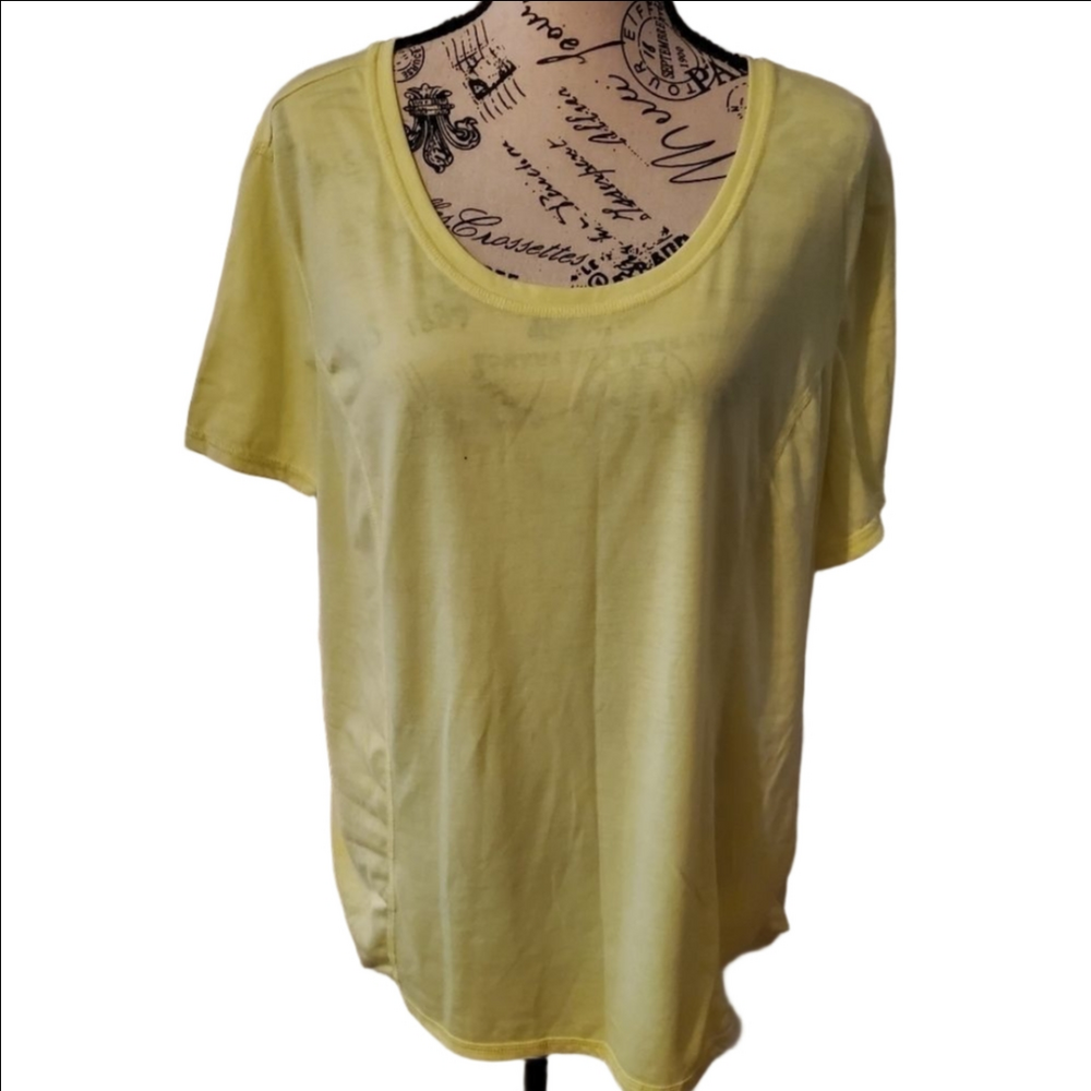 Danskin Now Yellow Loose Fit Short Sleeve Rouched Top T-shirt Size 2XL